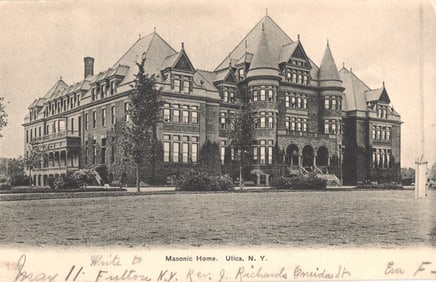 Postcard view of the impressive Masonic Home building and grounds in Utica, New York, circa 1906