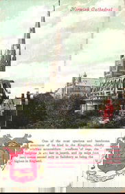 Postcard showing the Norwich Cathedral, its famous spire and Norman architecture, Norwich, England