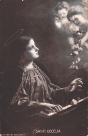 Sheahan's Famous Picture Post Card of Saint Cecelia by Naujok, showing her with angels. Mailed 1907.