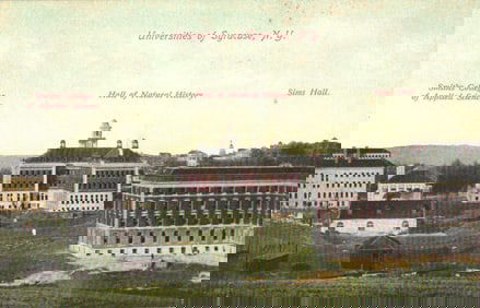 Postcard showing Syracuse University campus with Smiths College & Hall of Natural History c. 1910s