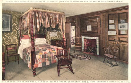 Postcard showing the Hancock and Adams Room in the historic Hancock-Clarke House, Lexington, MA.