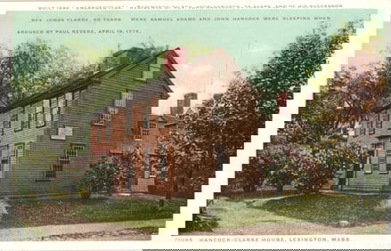Postcard of the Hancock-Clarke House in Lexington, Mass. where Paul Revere warned Adams & Hancock.