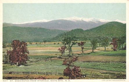 Phostint postcard of a snow-capped Mt. Washington from Intervale, White Mountains, New Hampshire.