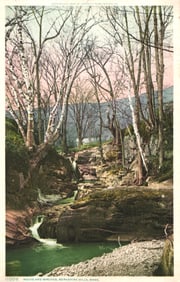 1906 Phostint postcard of a scenic stream with rocks and birches, Berkshire Hills, Massachusetts.