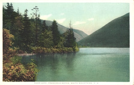 Phostint postcard of Echo Lake in Franconia Notch, White Mountains, New Hampshire, c. 1910s.