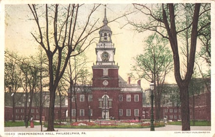 Phostint postcard of Independence Hall in Philadelphia, PA, an early 1900s view by Detroit