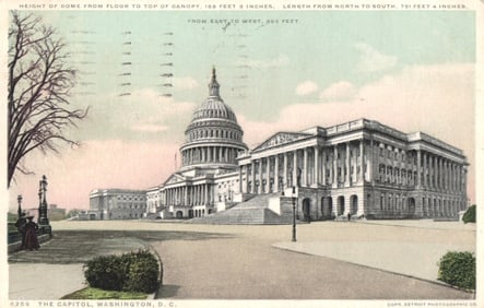 Detroit Publishing Co. Phostint postcard showing The Capitol building in Washington, D.C. c. 1920.