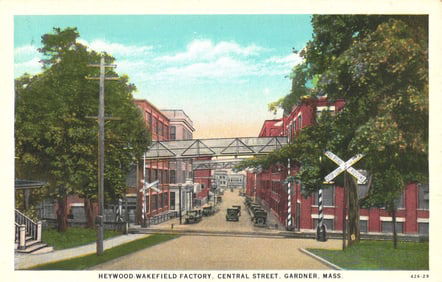 Postcard of Heywood Wakefield Factory complex, Central Street, Gardner, Massachusetts c. 1930s.