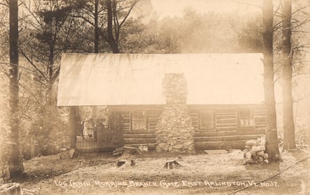 RPPC Real Photo Postcard of a Log Cabin at Roaring Branch, East Arlington, Vermont circa 1917.