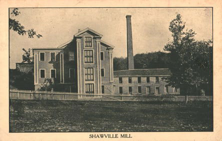 Postcard showing the Shawville Mill, invitation to Old Home Week in Wales, Massachusetts, 1921.
