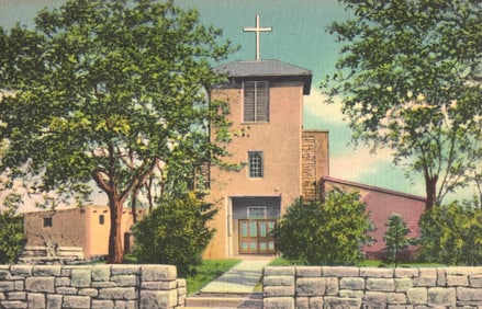Linen postcard view of the San Miguel Mission, Oldest Church in the U.S., Santa Fe, New Mexico