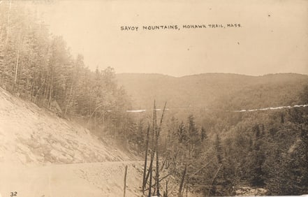 RPPC Real Photo Postcard of the Savoy Mountains along the scenic Mohawk Trail in Massachusetts, 1914