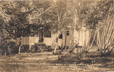 RPPC Real Photo Postcard Tawanka Cottage, Millers Beach, Congamond Lake, Southwick, MA c. 1910s
