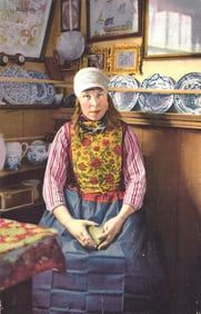 Photochromie postcard of a woman in traditional Dutch folk costume from Marken, Netherlands c.