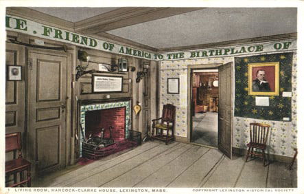 Postcard showing the Living Room in the historic Hancock-Clarke House, Lexington, Massachusetts