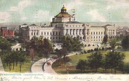 Raphael Tuck & Sons postcard showing the Congressional Library building and surrounding grounds in