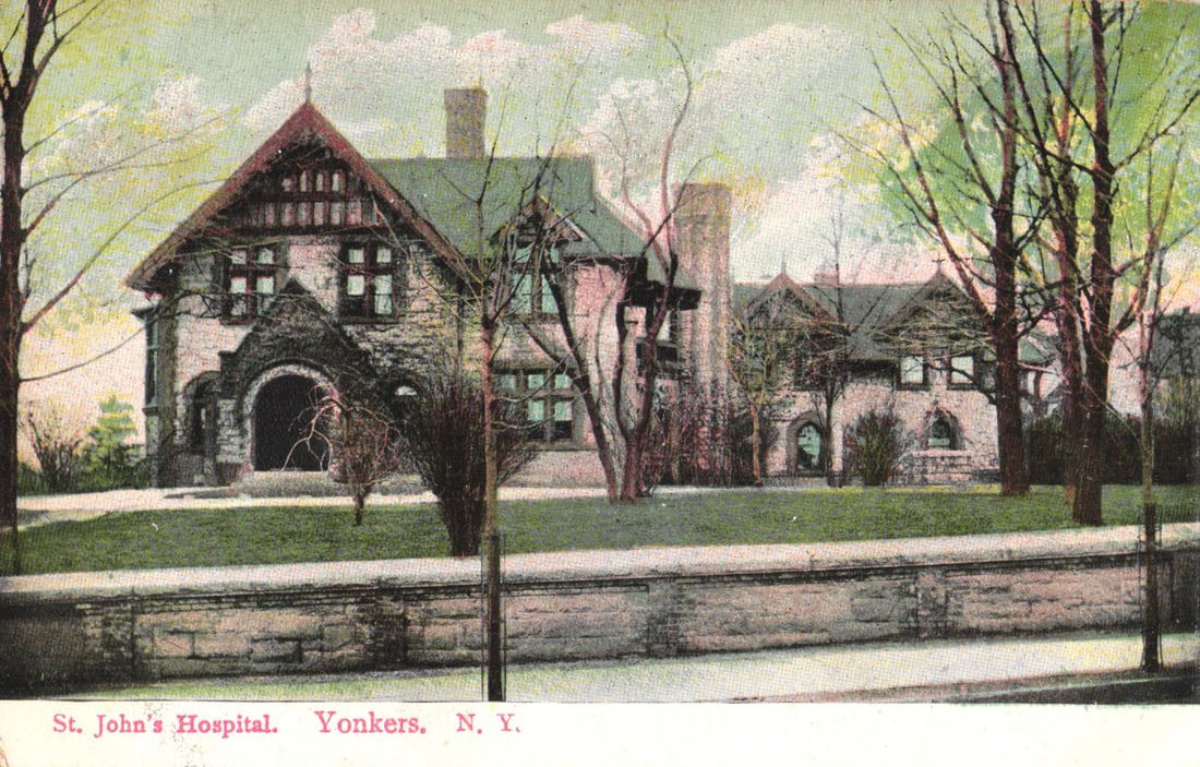 Postcard view of the Tudor-style St. John's Hospital building and grounds, Yonkers, New York c.: Please view photos for further description and condition considerations. Please know the scans may be darker or lighter than the actual item's true appearance. ACME Auctions offers FREE DOMESTIC SHIPP