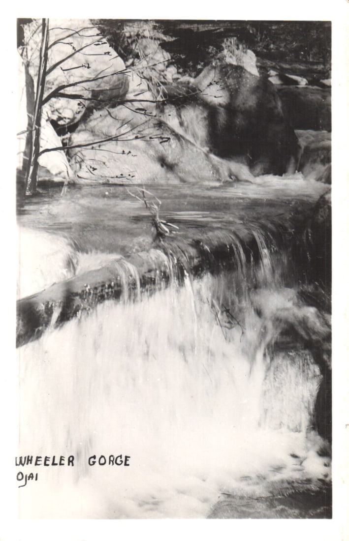 RPPC Real Photo Postcard of a cascading waterfall in Wheeler Gorge near Ojai, California c. 1920s: Please view photos for further description and condition considerations. Please know the scans may be darker or lighter than the actual item's true appearance. ACME Auctions offers FREE DOMESTIC SHIPP