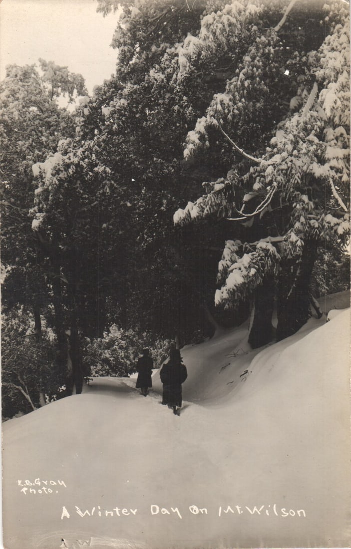 RPPC Real Photo Postcard of a snowy winter day on Mt. Wilson, California, circa 1910s. E.B. Gray: Please view photos for further description and condition considerations. Please know the scans may be darker or lighter than the actual item's true appearance. ACME Auctions offers FREE DOMESTIC SHIPP