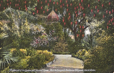 Postcard of the Garden & Moorish House at Paul de Longpre's Residence, Hollywood, California c.