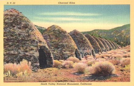 Postcard of the historic Charcoal Kilns (Bee Hives) in Death Valley National Monument, California.