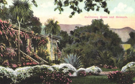 Newman Post Card Co. postcard of a California Home and Grounds, 'On the Road of a Thousand Wonders'.