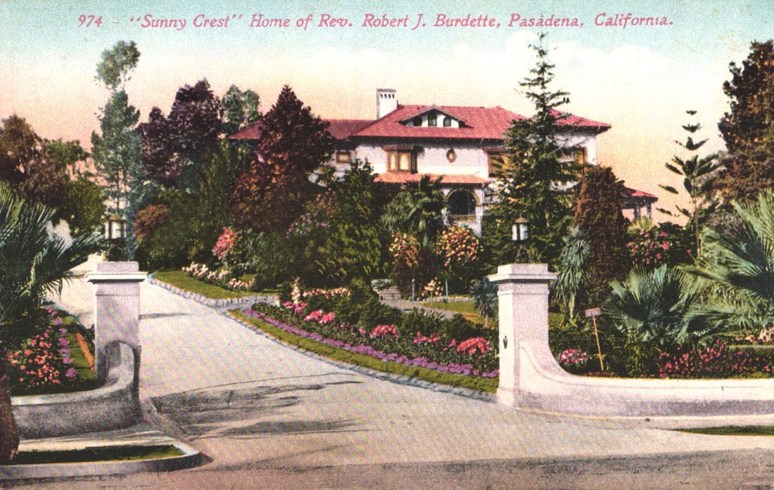 Postcard of Sunny Crest, the elegant home of Rev. Robert J. Burdette in beautiful Pasadena,: You are bidding on an original postcard and not a reprint. Please view photos for further description and condition considerations. Please know the scans may be darker or lighter than the actual item'