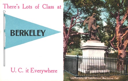 Postcard depicting the Football Statue on the University of California, Berkeley campus, California