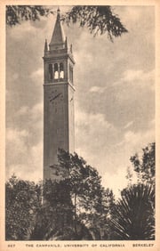 Albertype Co. postcard of The Campanile at University of California, Berkeley campus, c. 1920s.