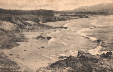 Postcard view of Carmel Beach from the North in Carmel, California. Photo by L.S. Slevin c. 1910s