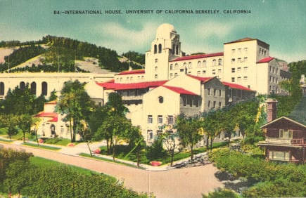 Linen postcard view of International House at the University of California, Berkeley, California.
