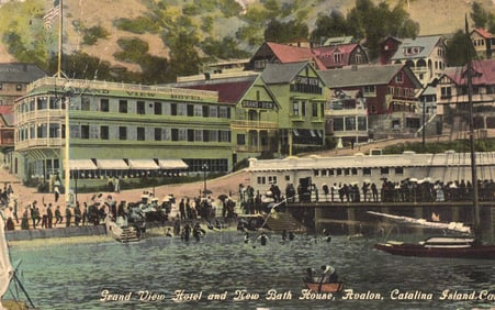 Postcard of Grand View Hotel and New Bath House in Avalon, Santa Catalina Island, California c. 1911