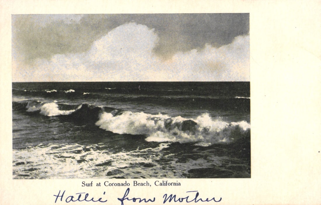 Postcard showing the surf and rolling waves on the Pacific Ocean at Coronado Beach, California c.: You are bidding on an original postcard and not a reprint. Please view photos for further description and condition considerations. Please know the scans may be darker or lighter than the actual item'