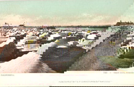 Postcard view of the Tent City summer resort on the beach at Coronado, California, circa 1900s.