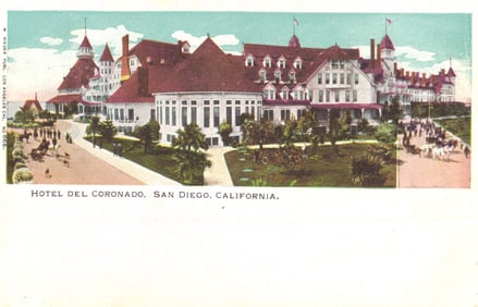Early 1900s postcard of the famous Hotel Del Coronado, view of the grounds, San Diego, California