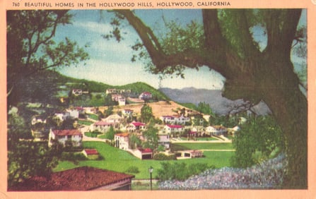 Postcard of the beautiful homes on the majestic slopes of the Hollywood Hills, Los Angeles,