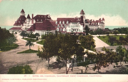 Postcard of the Hotel Del Coronado, Southeast view of the grand resort in Coronado, California c.