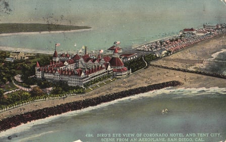 Postcard Bird's Eye View of Coronado Hotel and Tent City, San Diego, California from Aeroplane 1918