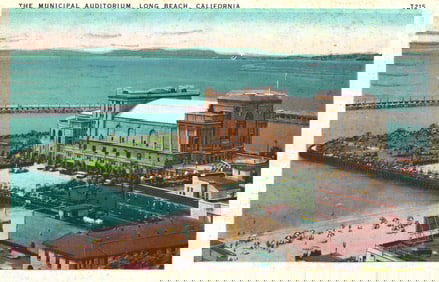 Postcard of The Municipal Auditorium on the waterfront in Long Beach, California, circa 1930s