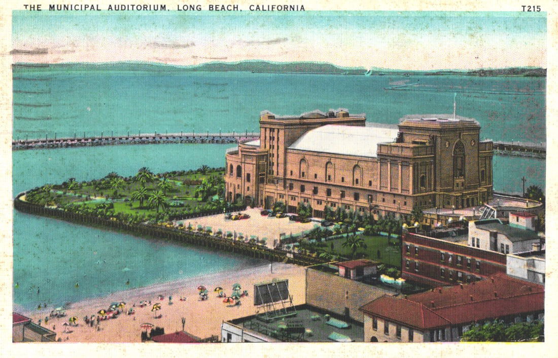 Postcard of The Municipal Auditorium on the waterfront in Long Beach, California, circa 1930s (1 of 2)