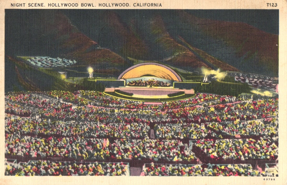 Postcard Night Scene of a Performance at the Hollywood Bowl, Hollywood, California circa 1940s (1 of 2)