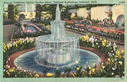 Postcard of the fountain at the Annual California Spring Garden Show, Oakland, California c. 1940s