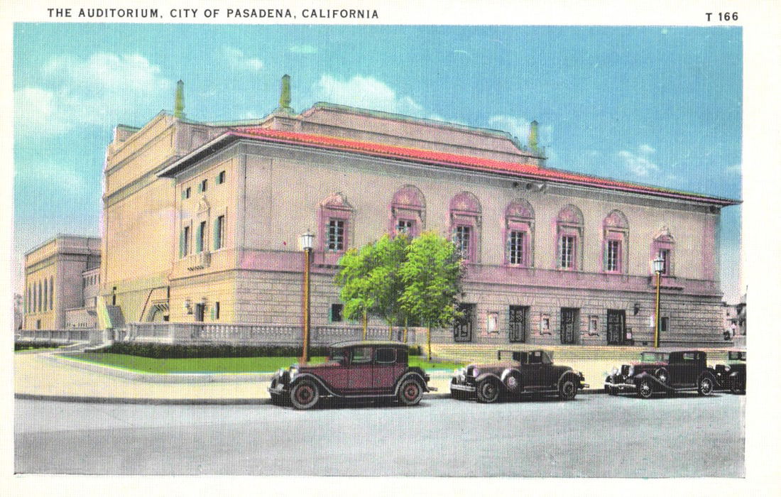 Postcard showing the Pasadena Civic Auditorium in Pasadena, California with classic cars from 1930s.: You are bidding on an original postcard and not a reprint. Please view photos for further description and condition considerations. Please know the scans may be darker or lighter than the actual item'