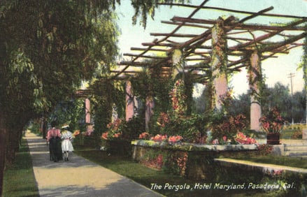 Postcard of the famous Pergola walkway at the Hotel Maryland in beautiful Pasadena, California c.