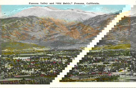 Postcard showing the Pomona Valley and snow-capped Old Baldy mountain, Pomona, California c.1910s
