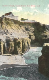 Postcard showing Collier's Shack on the coastal cliffs of Ocean Beach, San Diego, California c.1910s