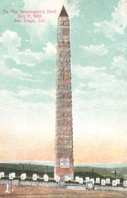 Postcard of the Monument to the Bennington's Dead, July 21, 1905, San Diego, California c. 1900s