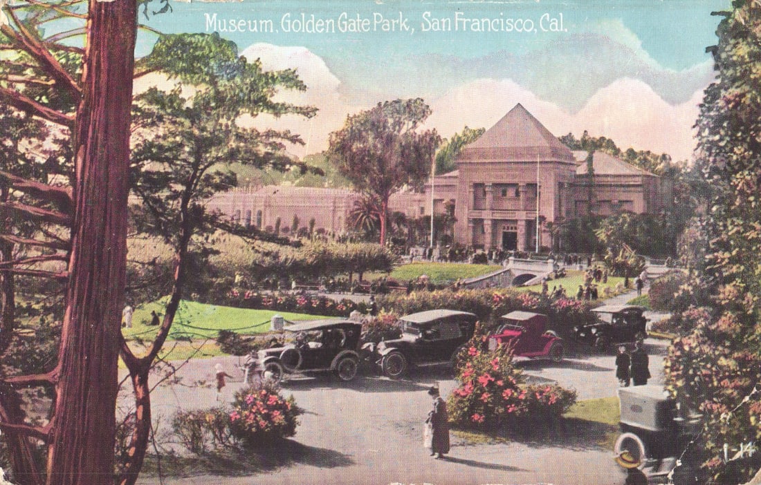Postcard of the Museum in Golden Gate Park, San Francisco, California showing early 1920s: You are bidding on an original postcard and not a reprint. Please view photos for further description and condition considerations. Please know the scans may be darker or lighter than the actual item'