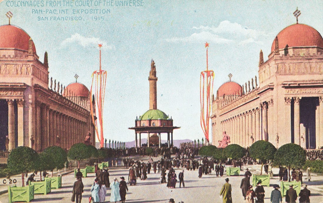Postcard of Colonnades from the Court of the Universe, Pan-Pac Int. Expo San Francisco, California (1 of 2)