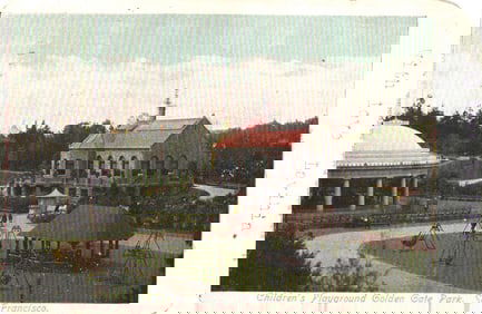 Postcard showing the Children's Playground and buildings in Golden Gate Park, San Francisco,